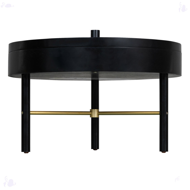 Modern Round Wood Rotating Tray Coffee Table With Storage, Black
