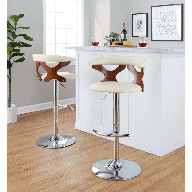 Tabouret Gardenia, Crème, Chrome / noyer