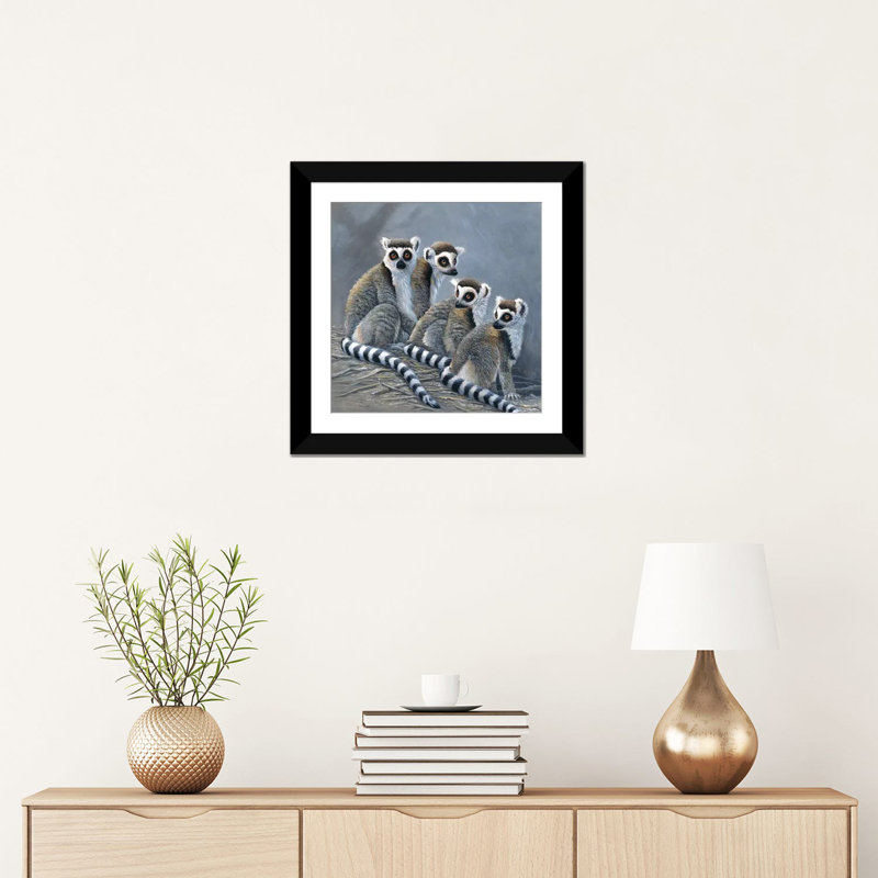 « quatre singes », impression sur toile, Papier d'art encadré noir, Blanc, H 24 po x l 24 po x P 1 po