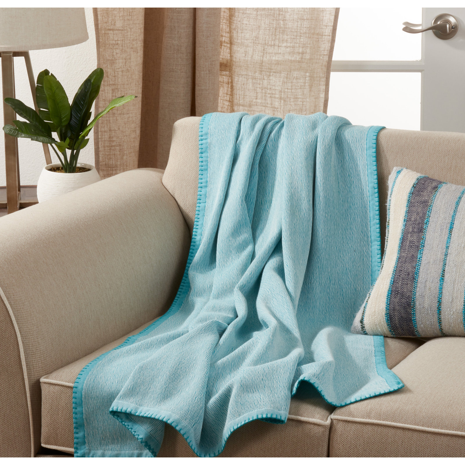 Sevan Collection Hand Woven Throw Blanket, Aqua
