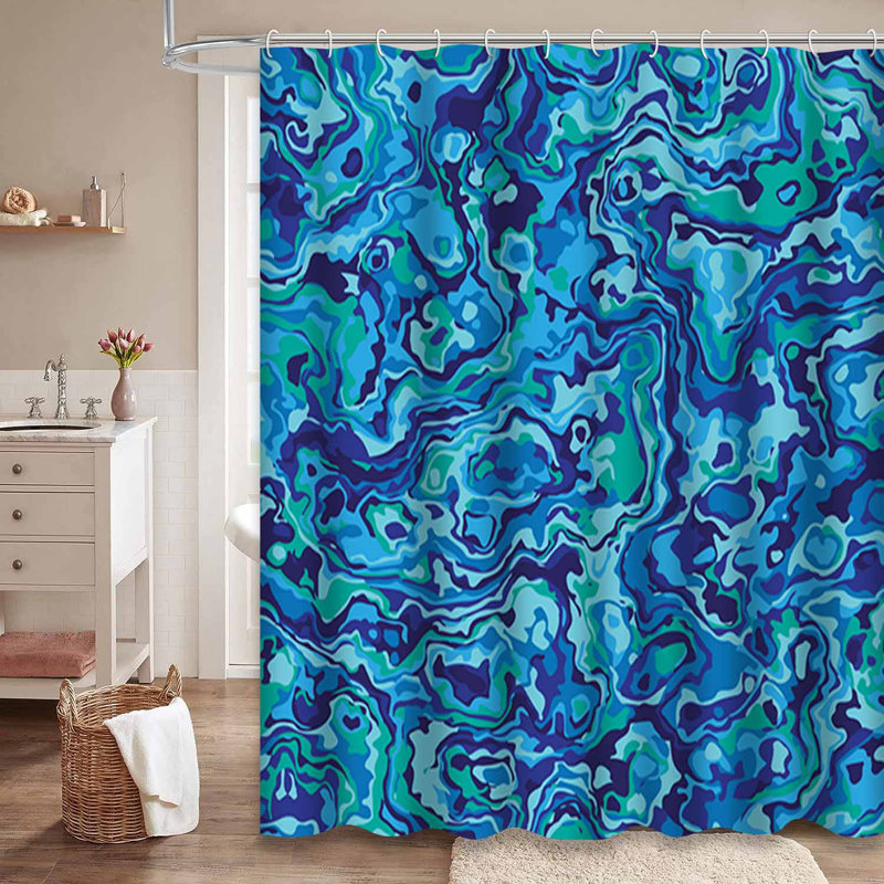 Rideau de douche imperméable à motif abstrait bleu avec 12 crochets PsycheSwirl, L 72 po x l 78 po