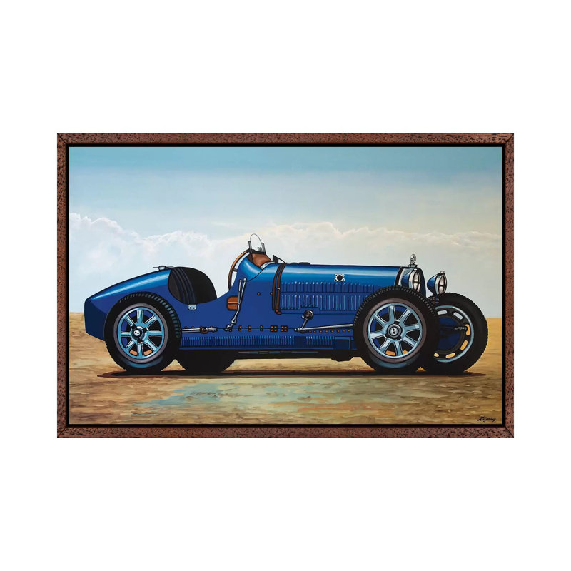 Bugatti Type 35 Grand Prix by Paul Meijering - Painting on Canvas, Classic Brown Wood Framed, 66.04 cm H x 45.72 cm W