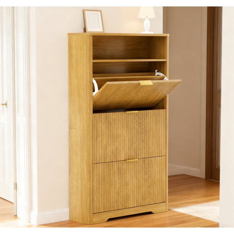 Shoe Cabinet Storage For Entryway Hidden Shoes Storage Cabinet With 3 Flip Drawers, Tall Free Standing Shoe Organizer Rack For Foyer, Hallway. Natural,31.6'' L X 9.6'' W X 54.4'' H.