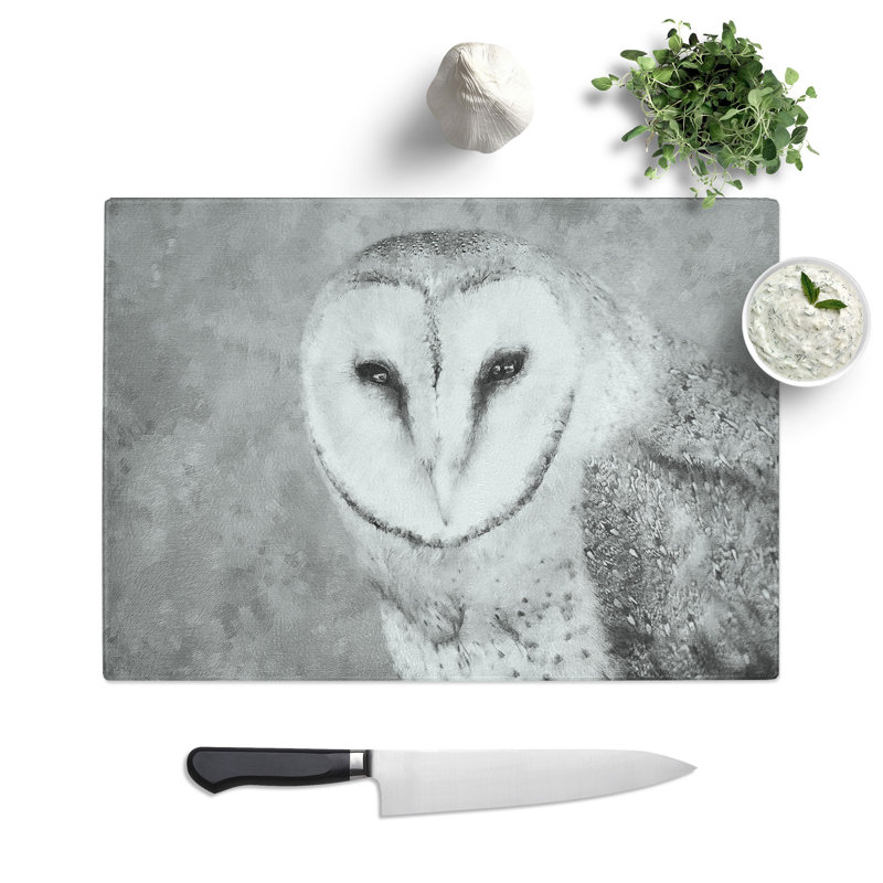 Tempered Glass Barn Owl Painting Chopping Board, 28.5 cm x 39 cm