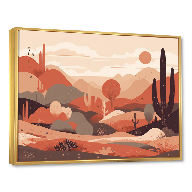 «Sublime Desert Simplicity - Minimalisme», art mural, H 34 po x l 44 po x P 1,5 po, Cadre flottant doré