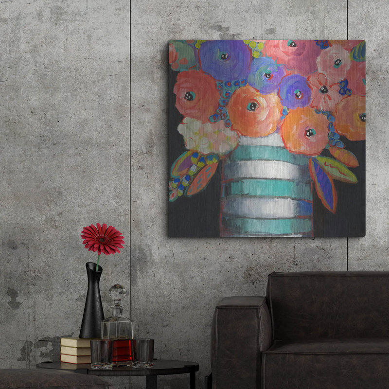 «Orange, mauve et rayures» par Holly Wojhan, H 36 po x l 36 po