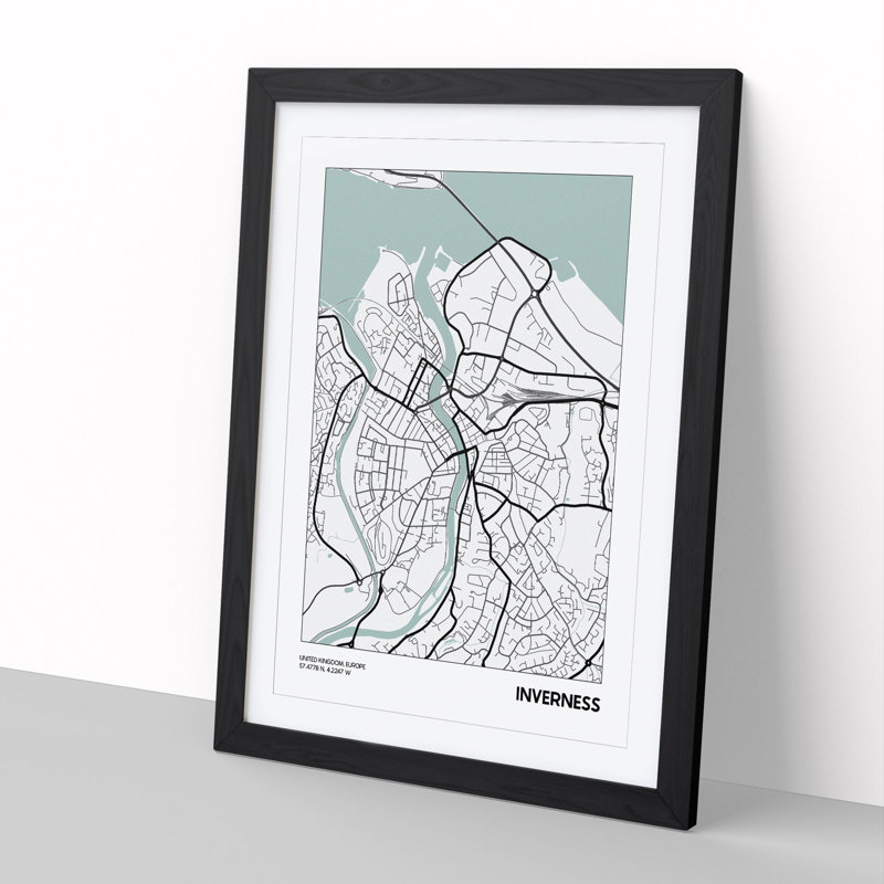 Map Inverness UK - Picture Frame Graphic Art, Black, 90cm H x 65cm W x 2cm D