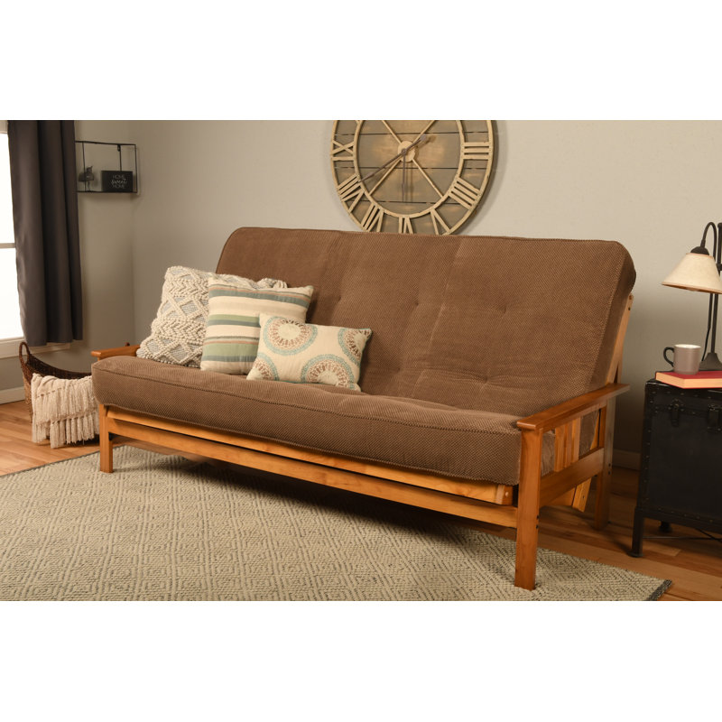 Johnte Queen 86" Futon Frame and Mattress, Butternut, Marmont Mocha, Premium Pocket Coil