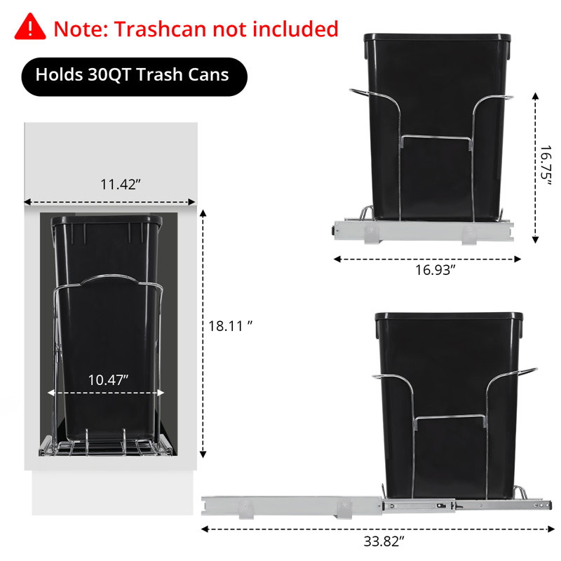 Stainless Steel Kitchen Rubbish Bin, 27.3 Quarts, Black