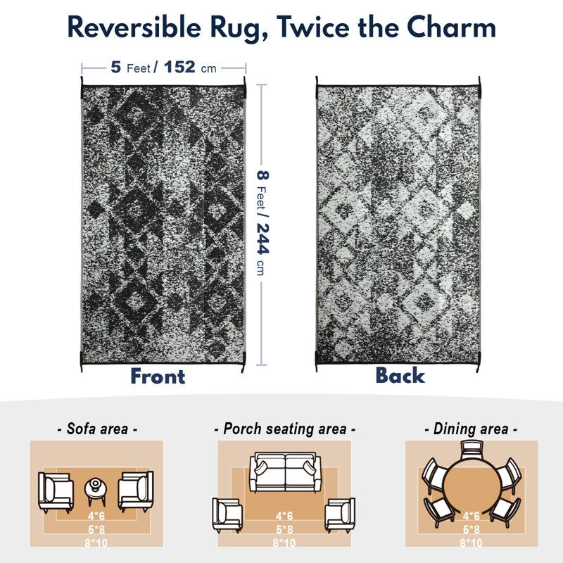 Costa Rica Grey Outdoor Rug, Rectangle 5' x 8'