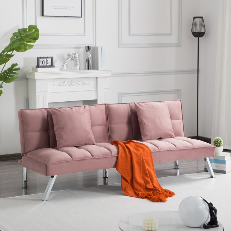 73'' Tufted Convertible Sleeper Futon Sofa, Pink