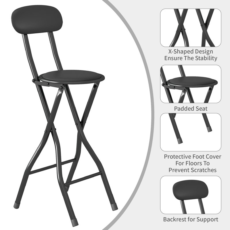 Upholstered Counter Stool with Metal Frame, Black