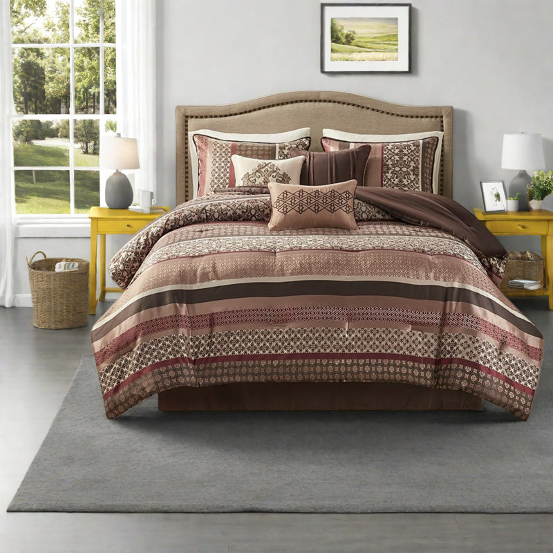 Ensemble de literie élégant 7 pièces, en polyester hypoallergénique, de style jacquard traditionnel pour la chambre du très grand lit