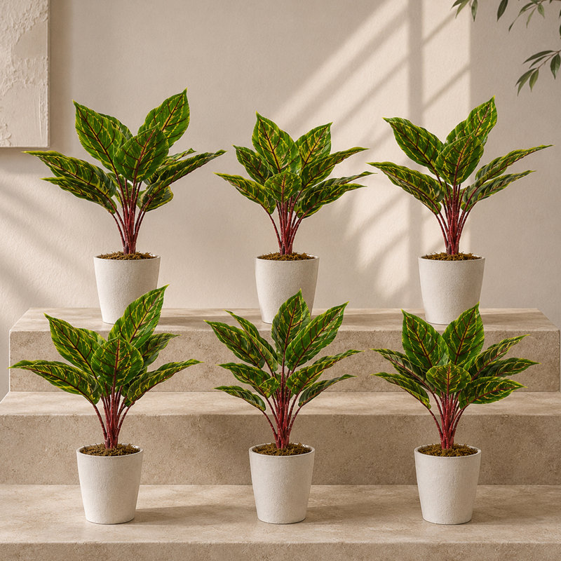 Pack of 6 x Artificial Potted Foliage Plants 38 cm H Faux Ficus Plant in Plastic Pot Liner