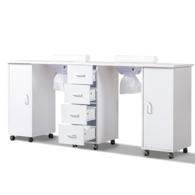 Table de manucure pour 2 personnes, poste à ongles (blanc)