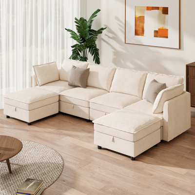 Canapé modulaire capitonné en U en chenille de 127 po avec rangement Keswick
