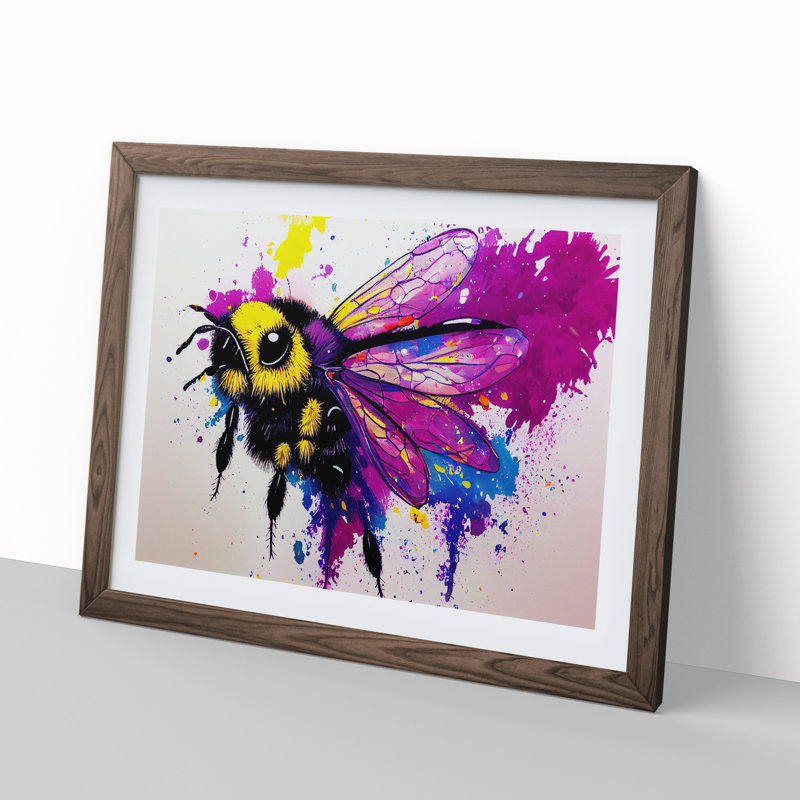 Bumble Bee Splash Abstract - Picture Frame Print, Walnut, 25cm H x 34cm W x 2cm D