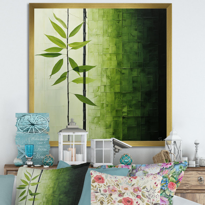 «Green Ferm Simple Collage III», reproduction sur toile, Cadre doré simple, H 36 po x l 36 po x P 1,5 po