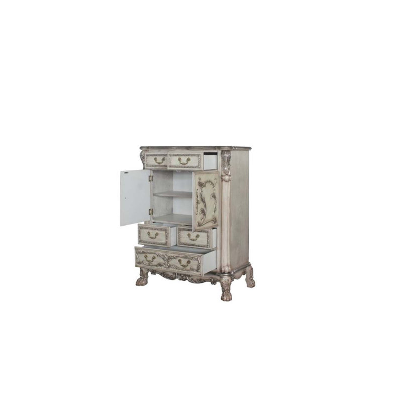 Commode 5 tiroirs Dresden, finition blanc os rétro