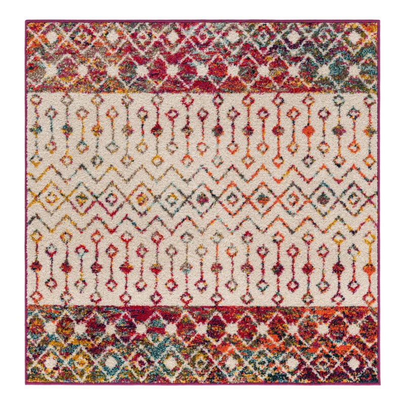 Tapis d'intérieur Somerville, Ivoire / Rouge, Carré 7 pi 10 po