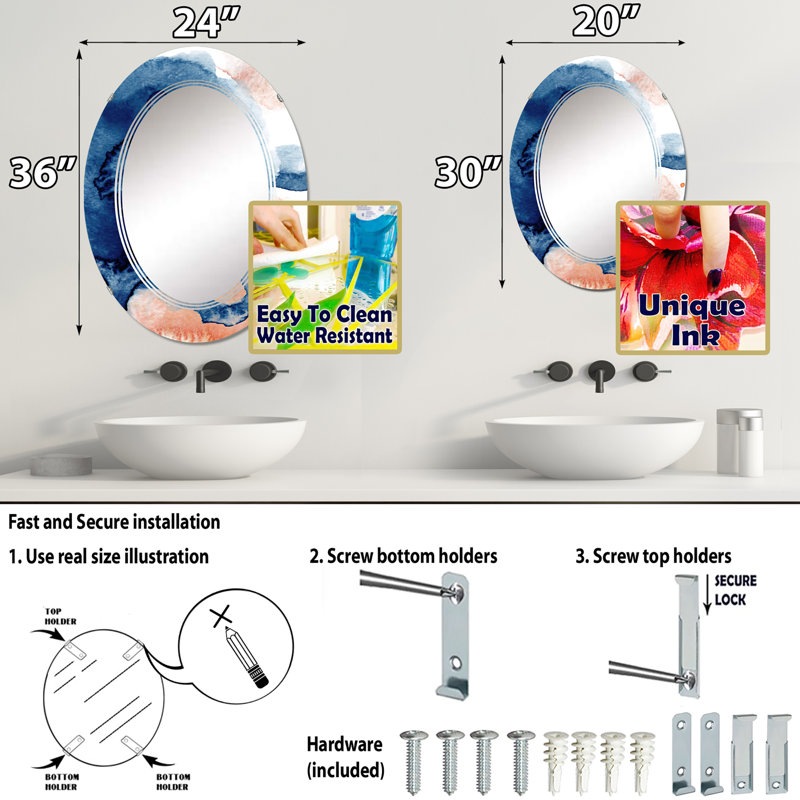 Miroir de salle de bain sans cadre, 36 po x 24 po
