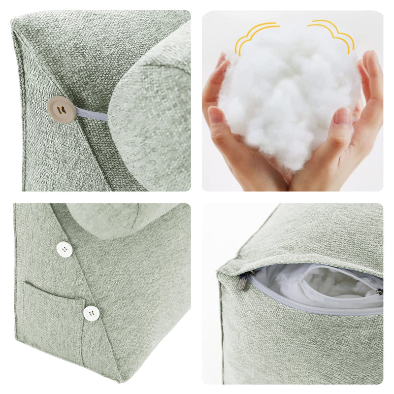 Sit-up Back Comfort Wedge Reading Pillow with Adjustable Neck Roll for Lumbar Back Support, White