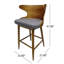 Of 2 Bar Chairs, Mid-century Look, Grey Upholstery, Rubberwood, 41" H Stool Pair, Fabric Cushion, Strong Rubberwood Structure, 41