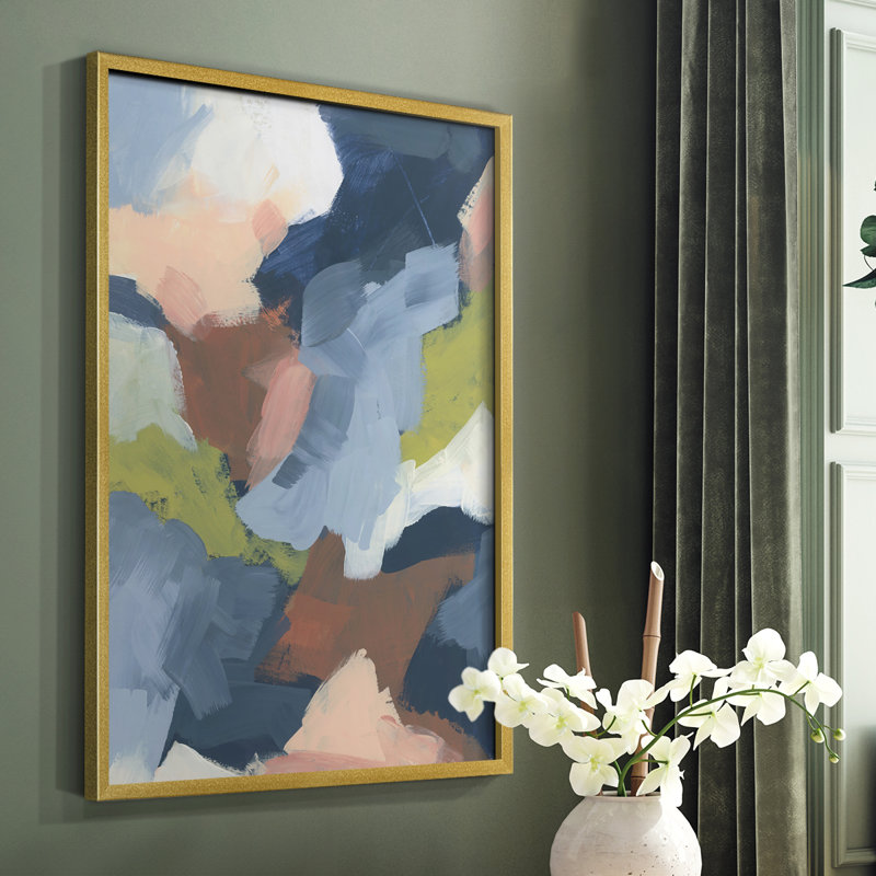«Soft Indigo Atmosphere II», reproduction encadrée - bois massif