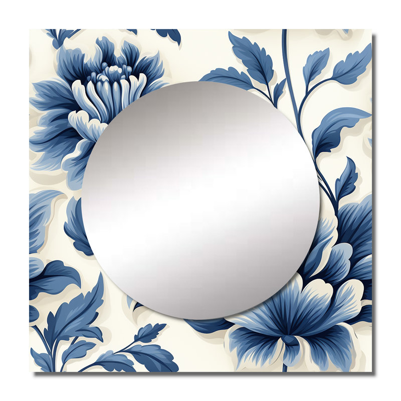 Décoration maritime maritime damassé sérénité - miroir bohémien et éclectique carré pour chambre à coucher, 23 po x 23 po