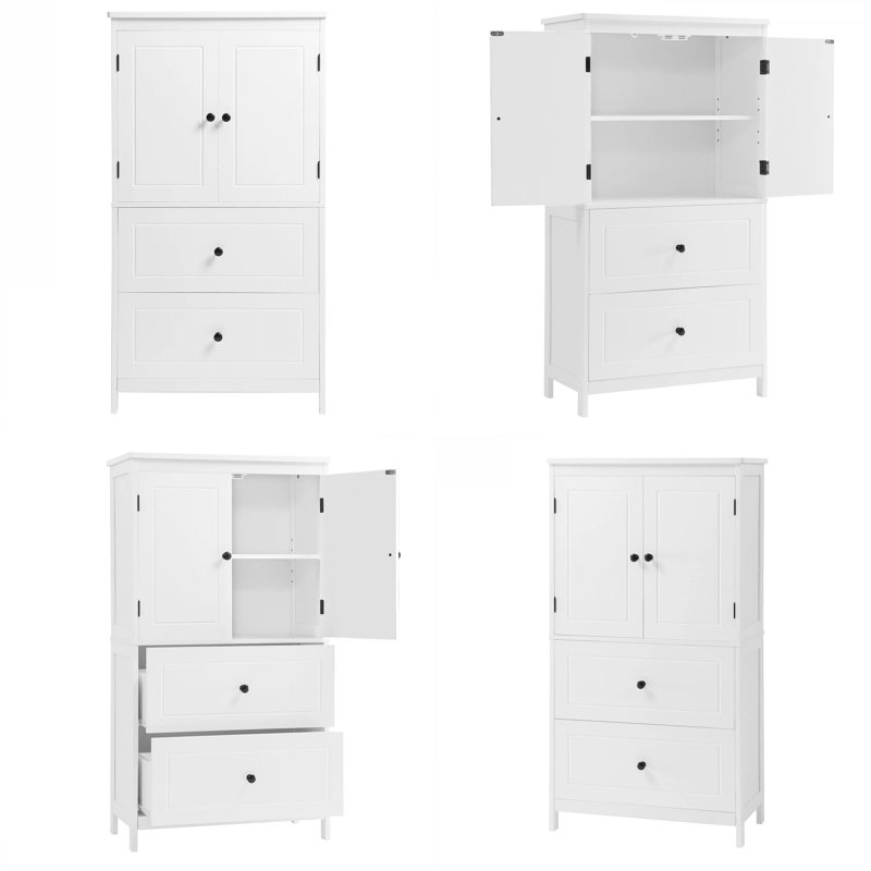 Modern Bathroom Storage Cabinet, 43.3" Tall Cabinet with 2 Doors & 2 Drawers, Adjustable Shelf, Freestanding Organizer for Bathroom, Office, Kitchen