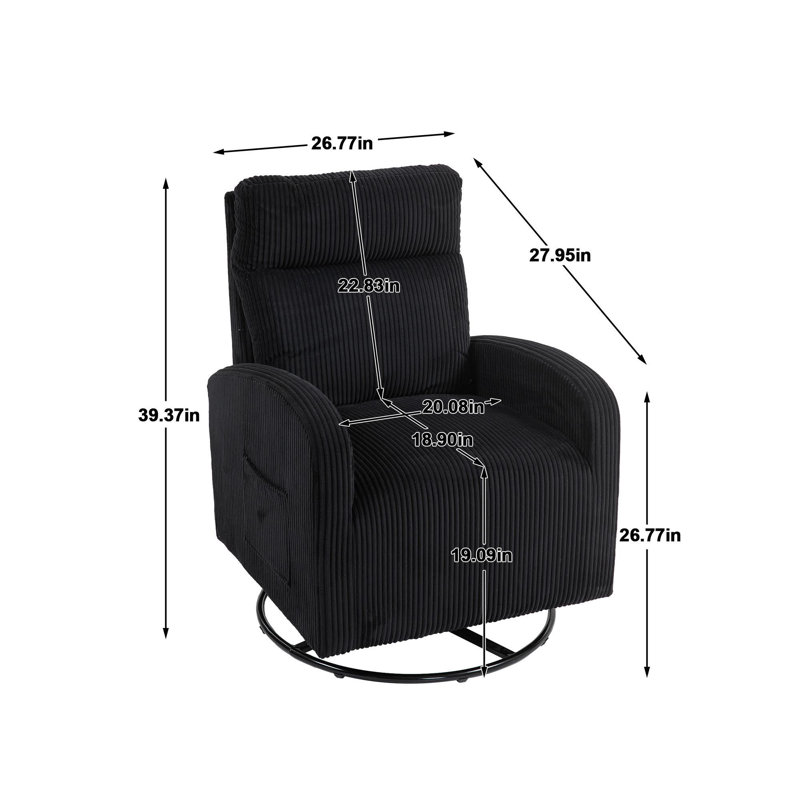 Upholstered Swivel Glider Rocking Chair, Black Corduroy
