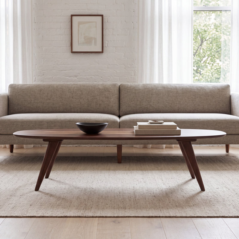 Table basse moderne du milieu du siècle en bois massif avec incrustation à rayures du Bengale - Rummi, Bois espresso / brun