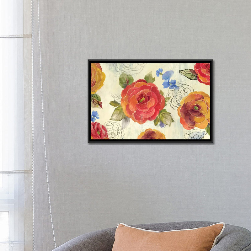 «Amelia Flowers» par PI Studio - reproduction sur toile tendue, H 40 po x l 60 po x P 1,5 po, Toile avec cadre noir