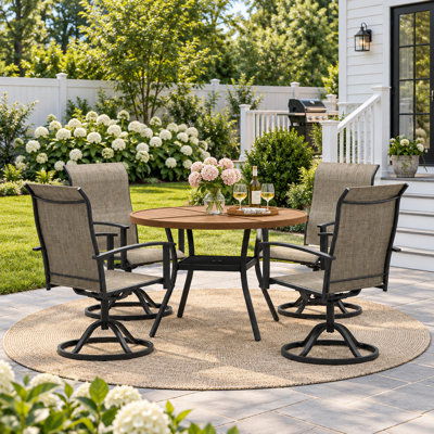 4-Person Round Patio Dining Set With Swivel PVC-Coated polyester Chairs