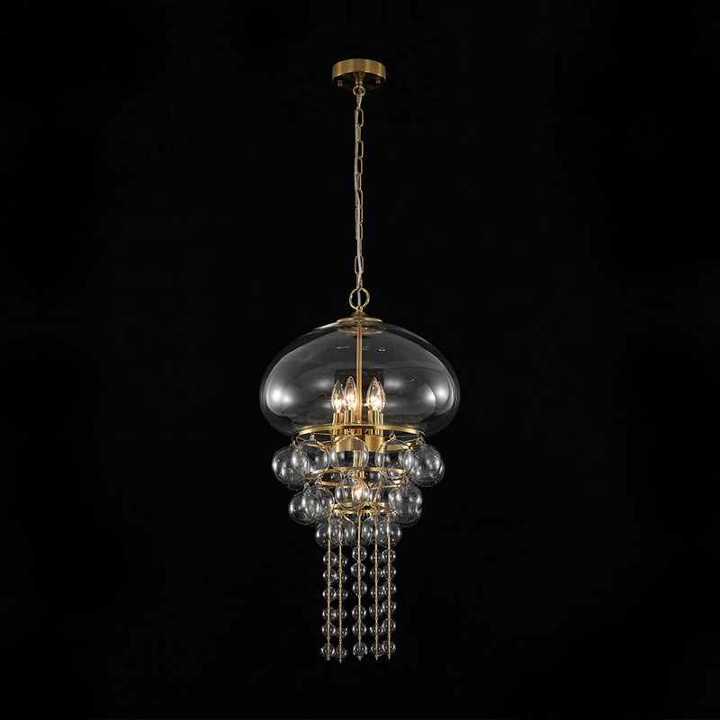 Lustre stylisé en verre transparent à 6 lumières à méduse