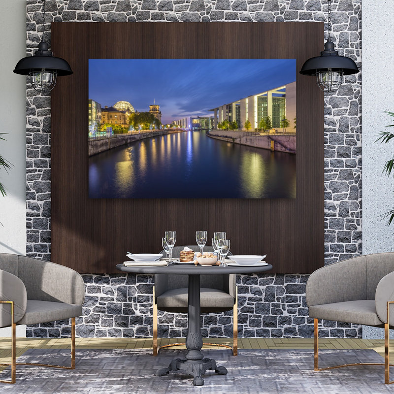 Berlin River Reflections Modern Abstract Architecture City Wall Art Print, 40" H x 60" W