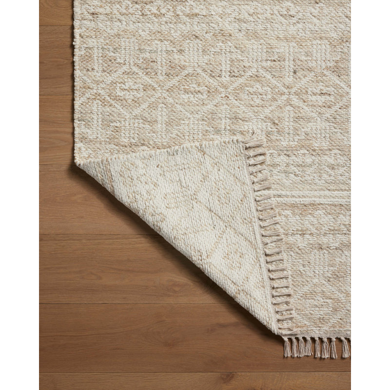 Sand and Ivory Geometric Wool Cotton Flatweave Rug 3'-6" x 5'-6"