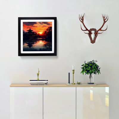 Japanese Sunset Impressionism No.3 - Single Picture Frame Print on Wood