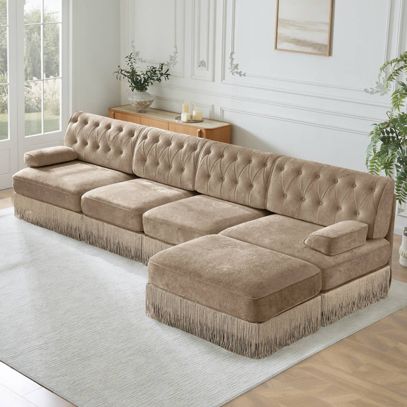 Canapé modulaire en L avec repose-pieds Chesterfield, Chameau