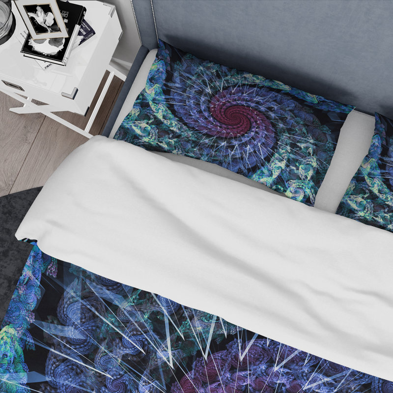 Vortex en spirale bleu et noir - ensemble de housse de couette moderne - microfibre de polyester