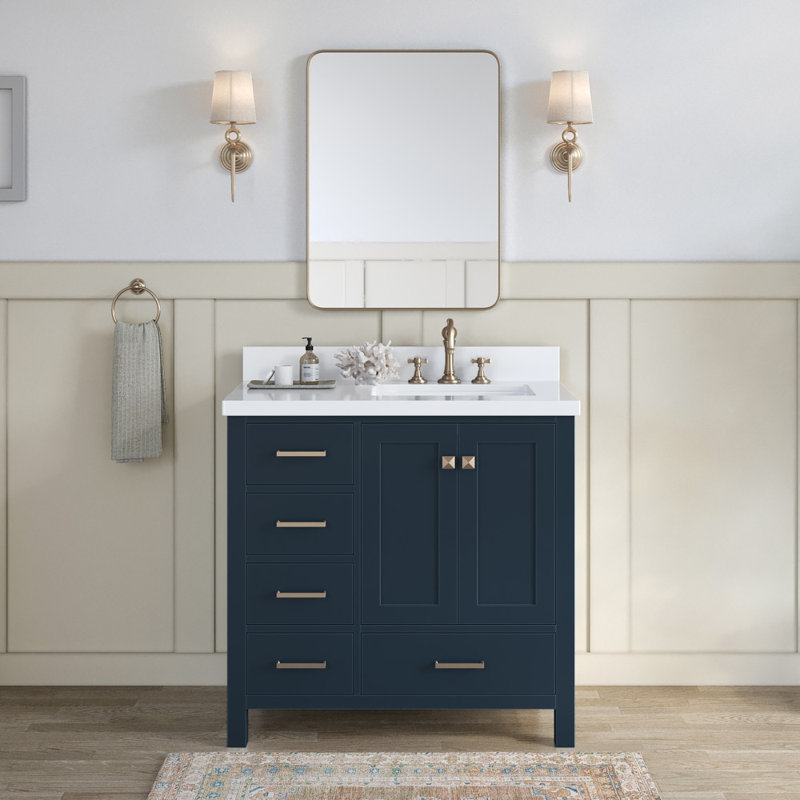 Cambridge 37'' W Single Vanity, Midnight Blue, Pure White Quartz, Rectangular