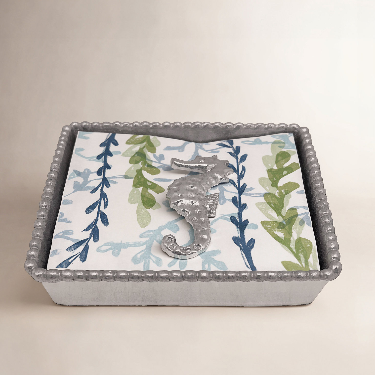 Seaside Seahorse Beaded Napkin Holder Set