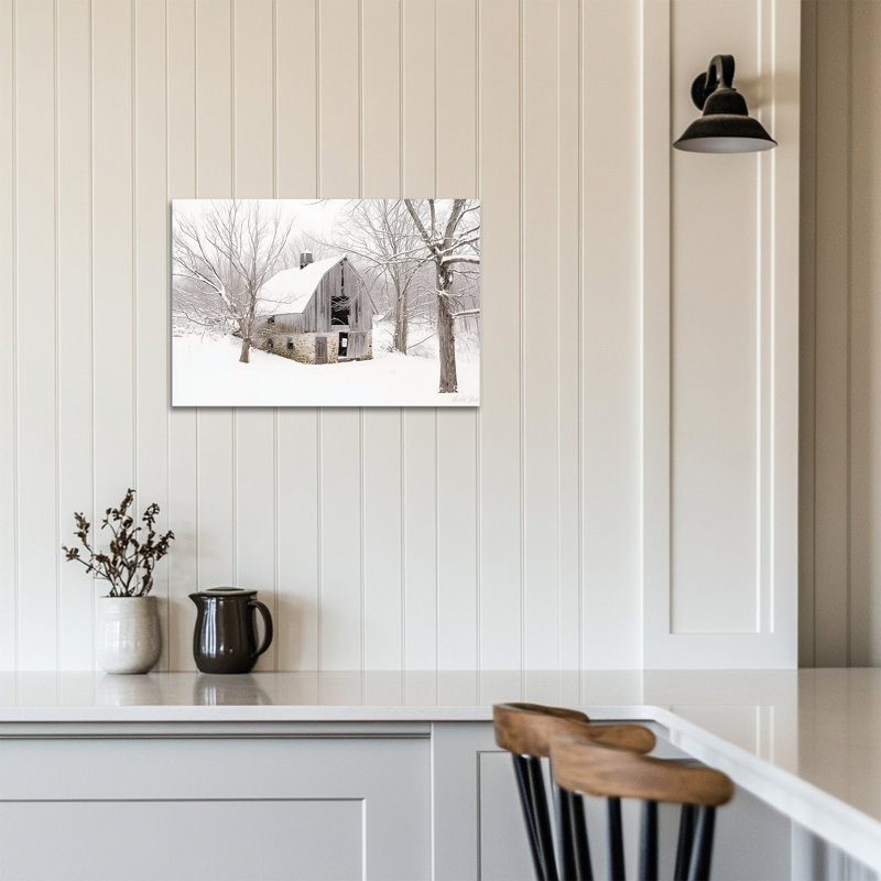 «Winter Barn», art mural sur toile de style rustique de campagne d'hiver, H 12 po x l 18 po