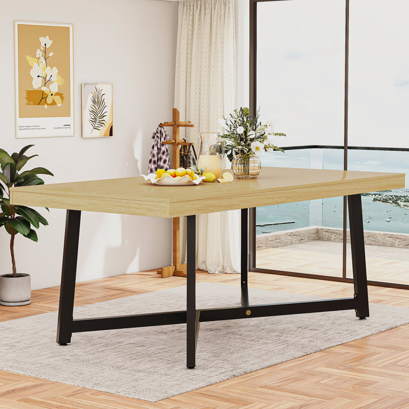 71" Farmhouse Dining Table For 4-6 People, Natural
