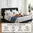 Melaya Elegant Wingback Upholstered Platform Bed Frame – Luxurious Design with Gold Piping, Sturdy Support, and Easy Assembly-628684016-640475827