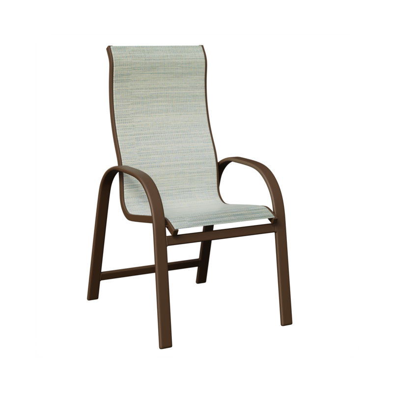 Chaise de salle à manger à haut dossier Amma Mesquite, Veine d'aluminium et de bois mesquite, Martinique