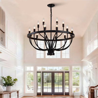 Industrial Black Chandelier Rustic Vintage Candle Style Chandeliers Light Fixture Large Retro Black Chandelier For Dining Room, Kitchen Island, Living Room