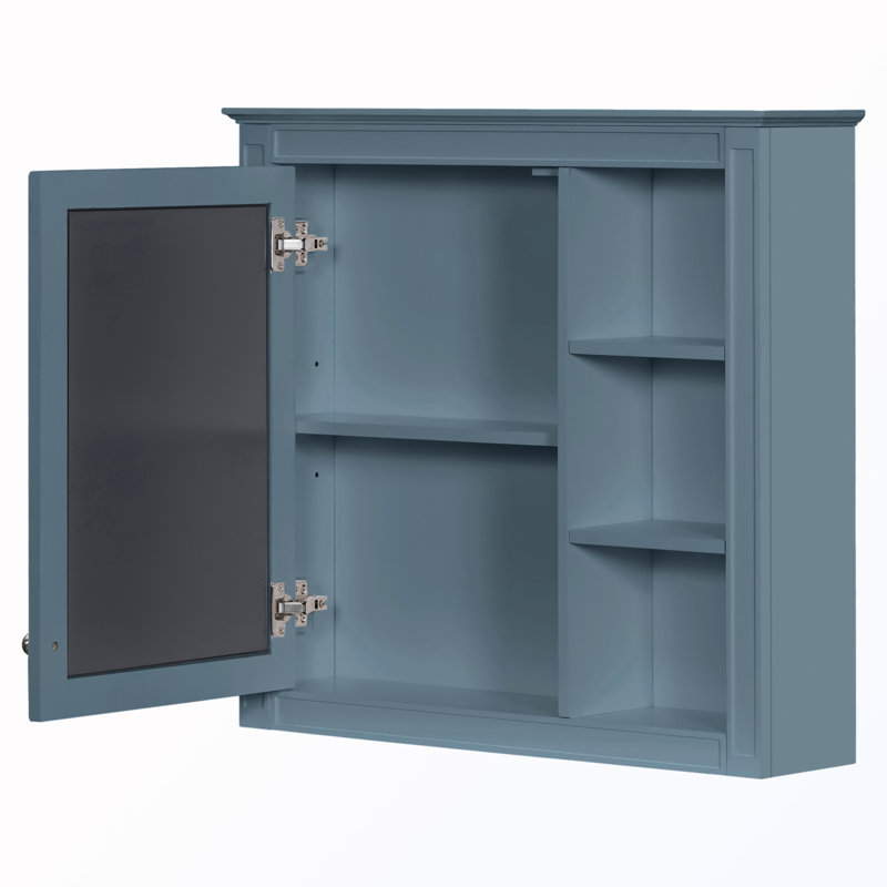 Wall Mounted Bathroom Storage Cabinet With Mirro&Open Shelves, Blue