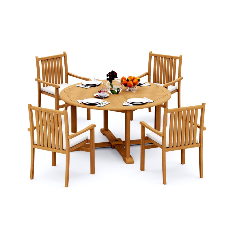 6 Seats 7 Pcs Grade-A Teak Wood Dining Set: 60" Round Table And 6 Cahyo Stacking Arm Chairs #11CH1206, 4