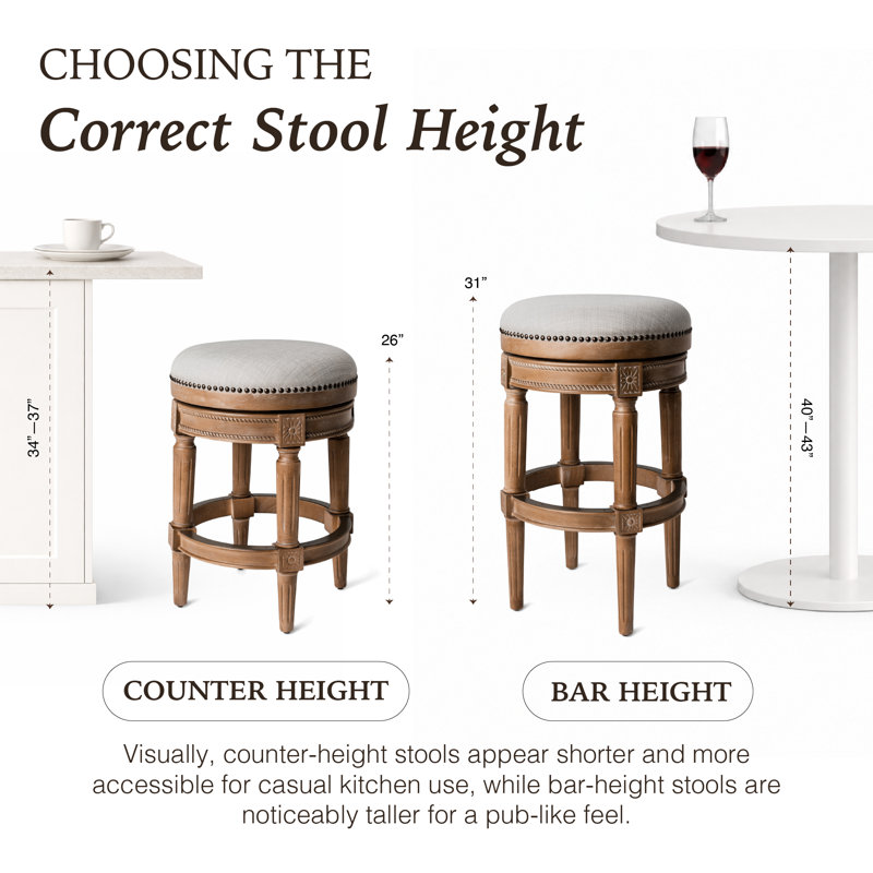 Maven Lane Pullman Backless Stool with Fabric Upholstery, Counter Stool (26" Seat Height), Weathered Oak/Fabric